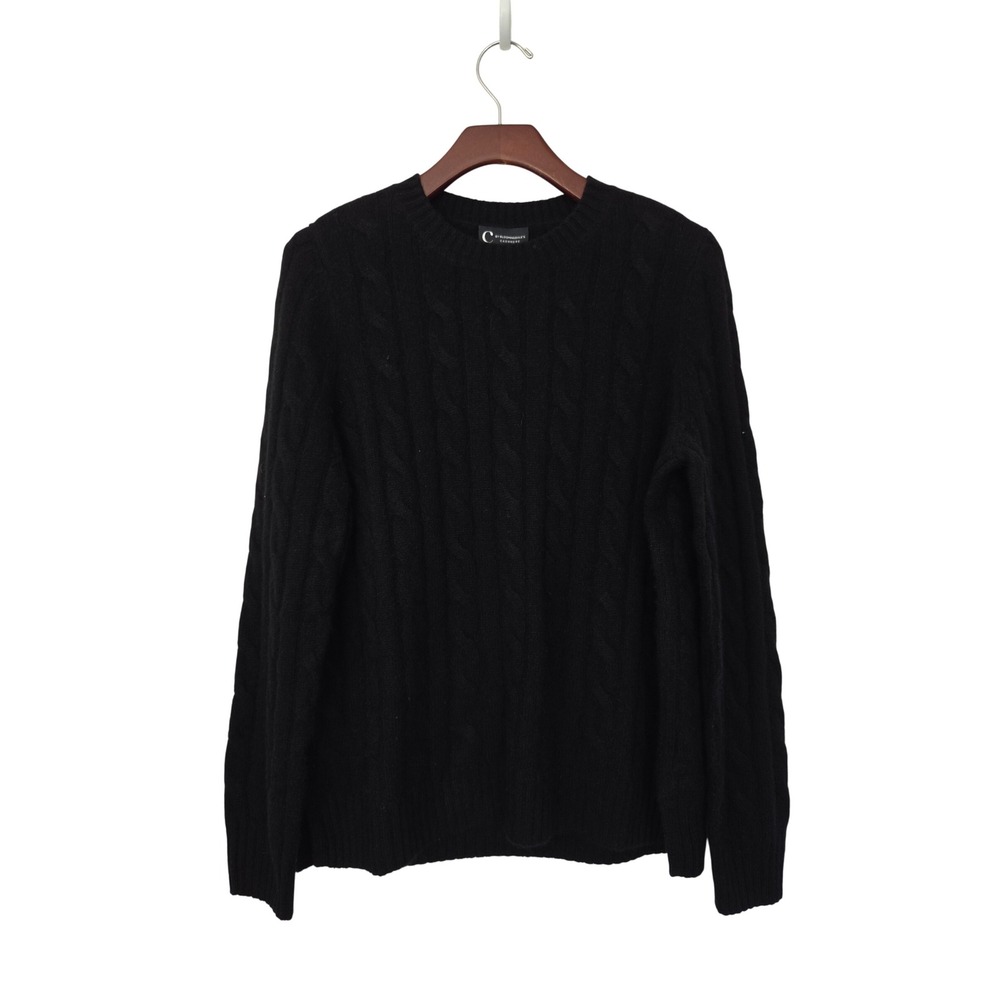 C by Bloomingdale's Sweater Cashmere Cable Knit Women M Black NWT $228 V11208